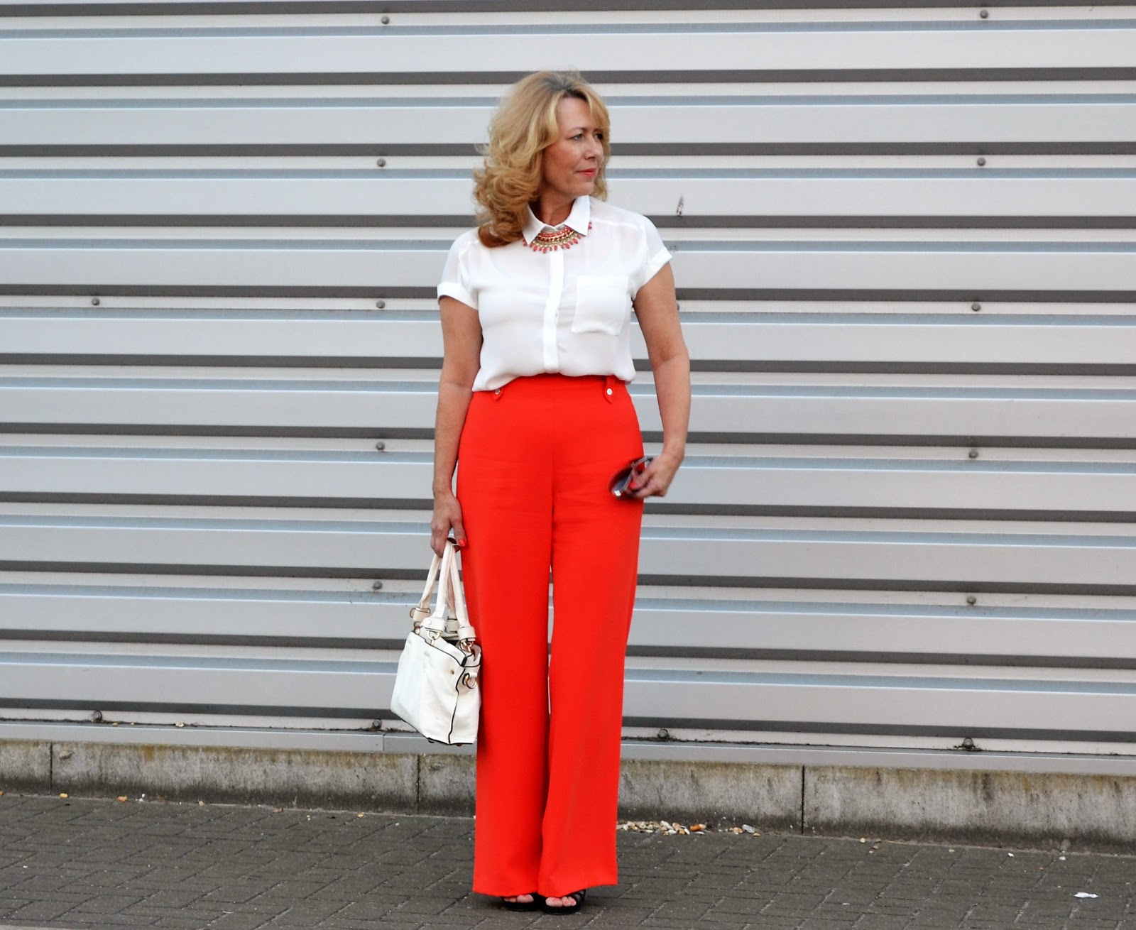 bright flared trousers