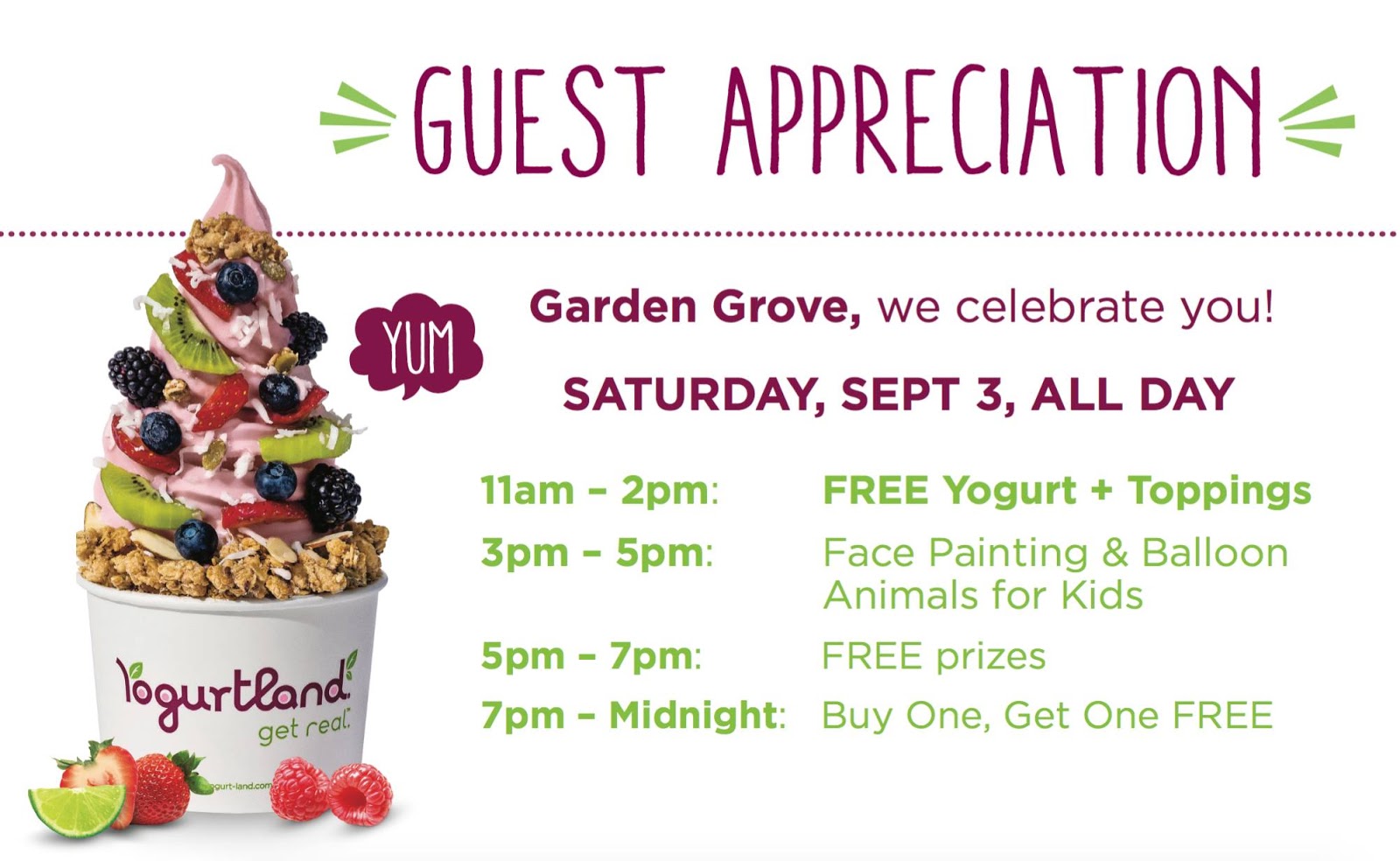 GARDEN GROVE YOGURTLAND THANKS GUESTS WITH FREE YOGURT ON SEPT. 3RD