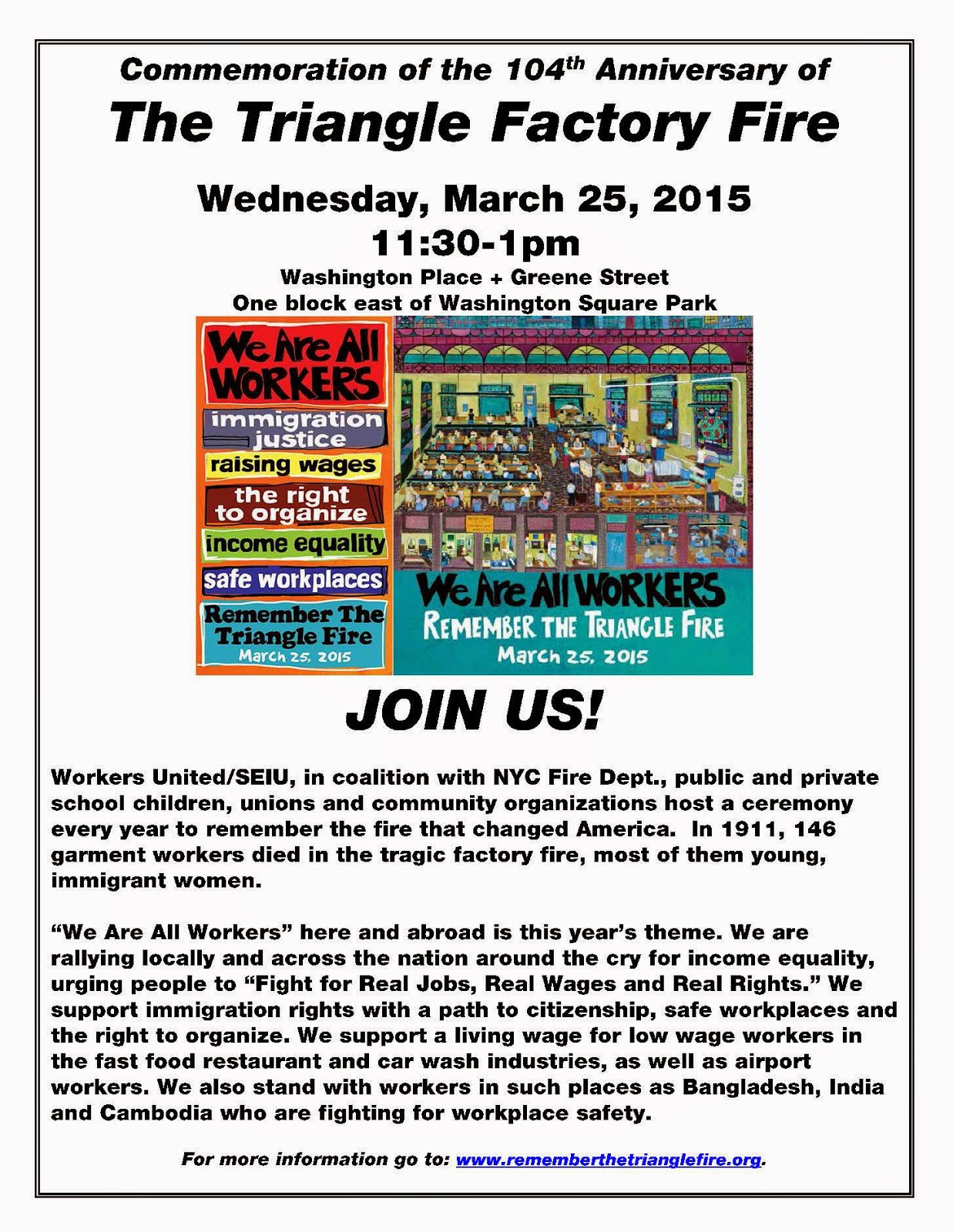 Triangle Factory Fire Commemoration Wednesday March 25, 2015