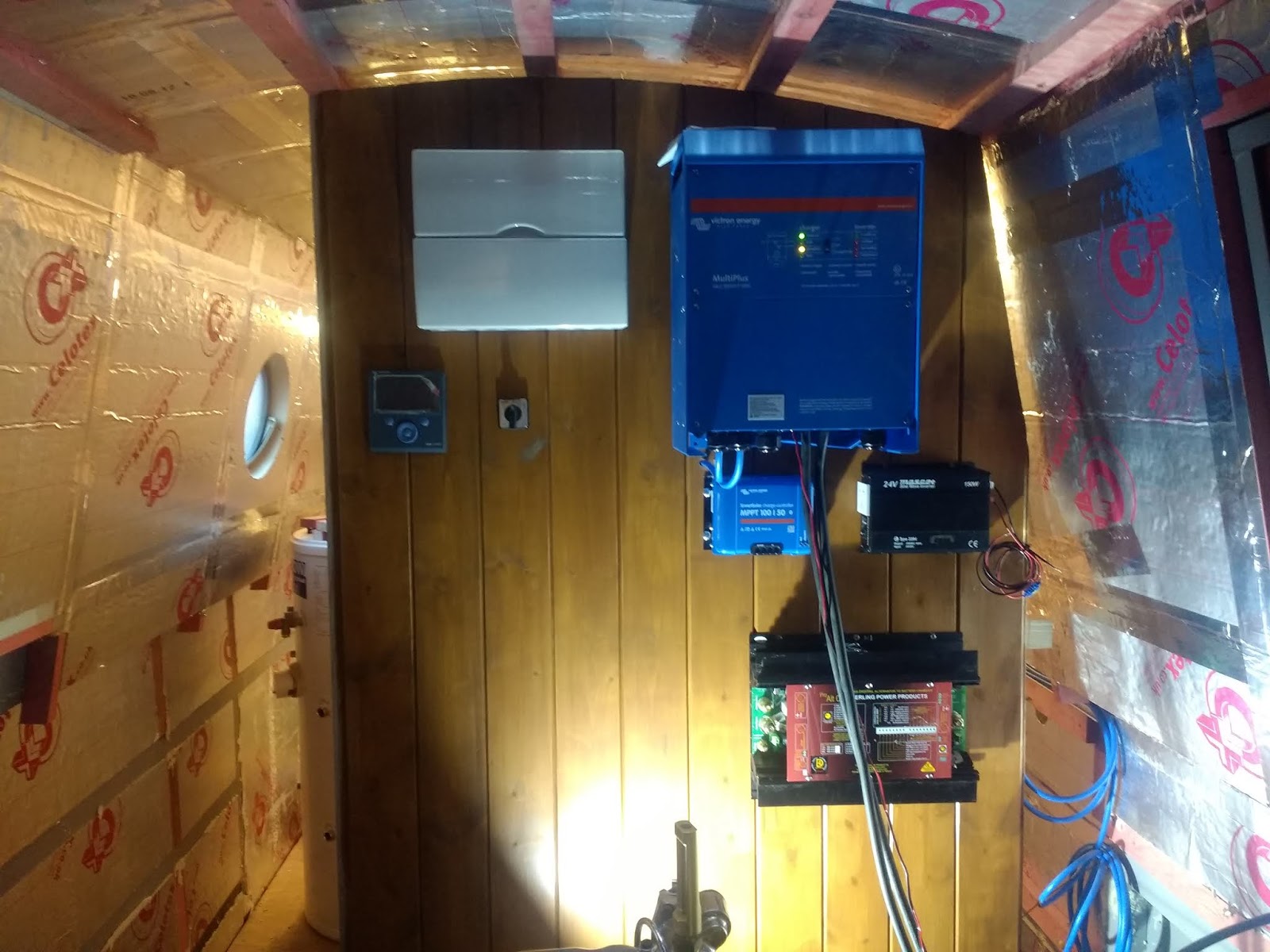 Narrowboat Calbourne Engine room bulkhead and electrics