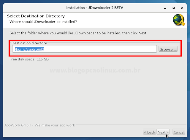 Selecione o local de instalação do JDownloader 2 (recomendo que deixe a pasta padrão) Selecione o local de instalação do JDownloader 2 (recomendo que deixe a pasta padrão)