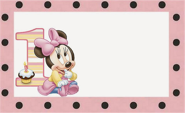 Minnie Primer Año con Lunares: Invitaciones para Imprimir Gratis. Para hacer invitaciones, tarjetas, marcos de fotos o etiquetas, para imprimir gratis de Minnie Primer Año con Lunares.