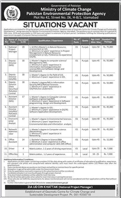Government Jobs In Ministry of Climate Change Pakistan Environmental Agency