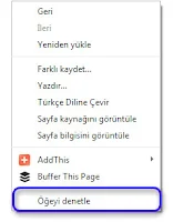 Chrome tarayıcı Öğeyi denetle sekmesi