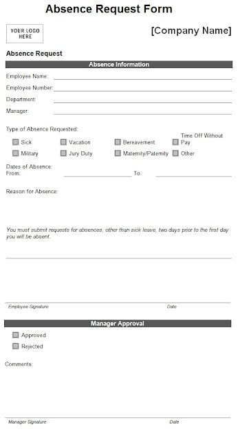 absence request form template sample absence report form template