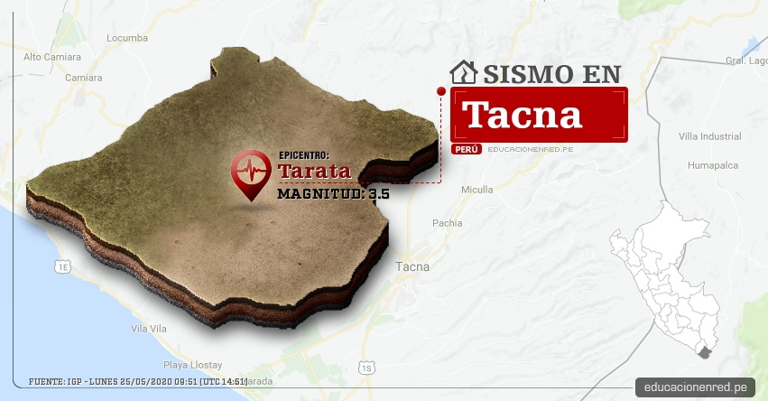 Temblor en Tacna de Magnitud 3.5 (Hoy Lunes 25 Mayo 2020) Sismo - Epicentro - Tarata - Tarata - IGP - www.igp.gob.pe