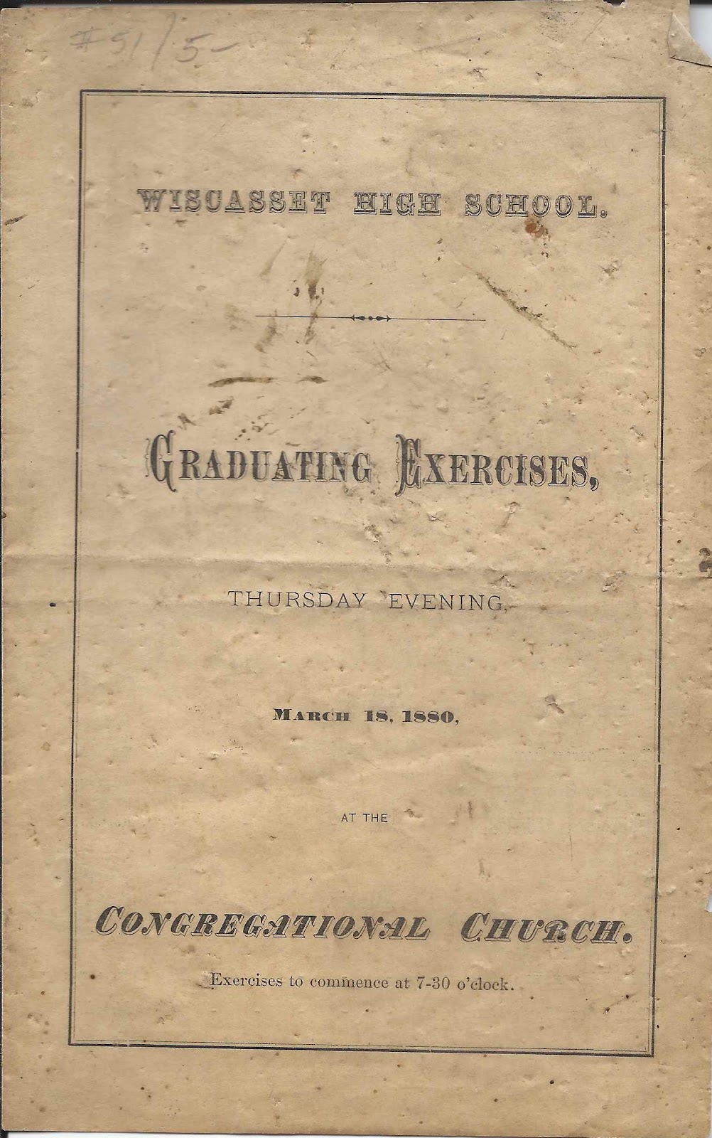 Heirlooms Reunited: 1880 Graduation Program of Wiscasset High School