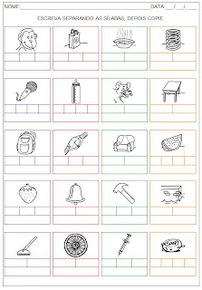 Hipótese de escrita silábica sem valor sonoro - Escreva separando as sílabas.