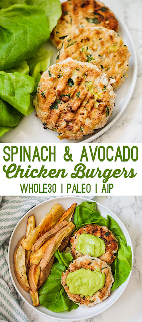 Paleo Spinach Avocado Chicken Burgers