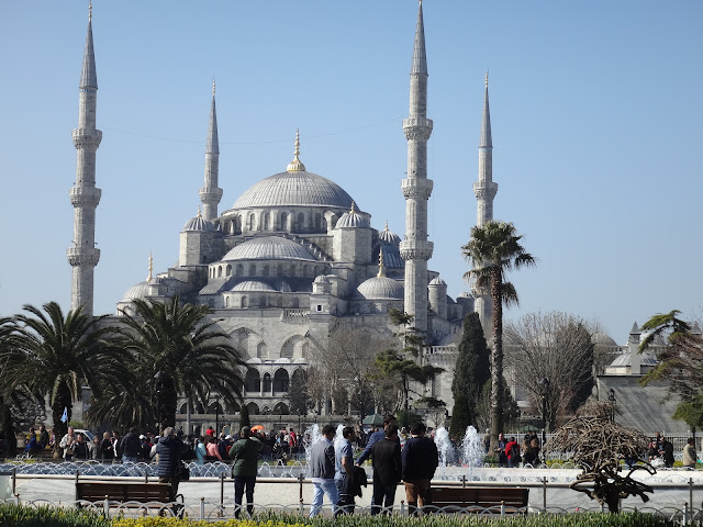 The Blue Mosque or Sultanahmet Camii has become a popular tourist attraction because of blue wall tiles surrounding in the building at Sultanahmet, Istanbul, Turkey The Blue Mosque or Sultanahmet Camii has become a popular tourist attraction because of blue wall tiles surrounding in the building at Sultanahmet, Istanbul, Turkey