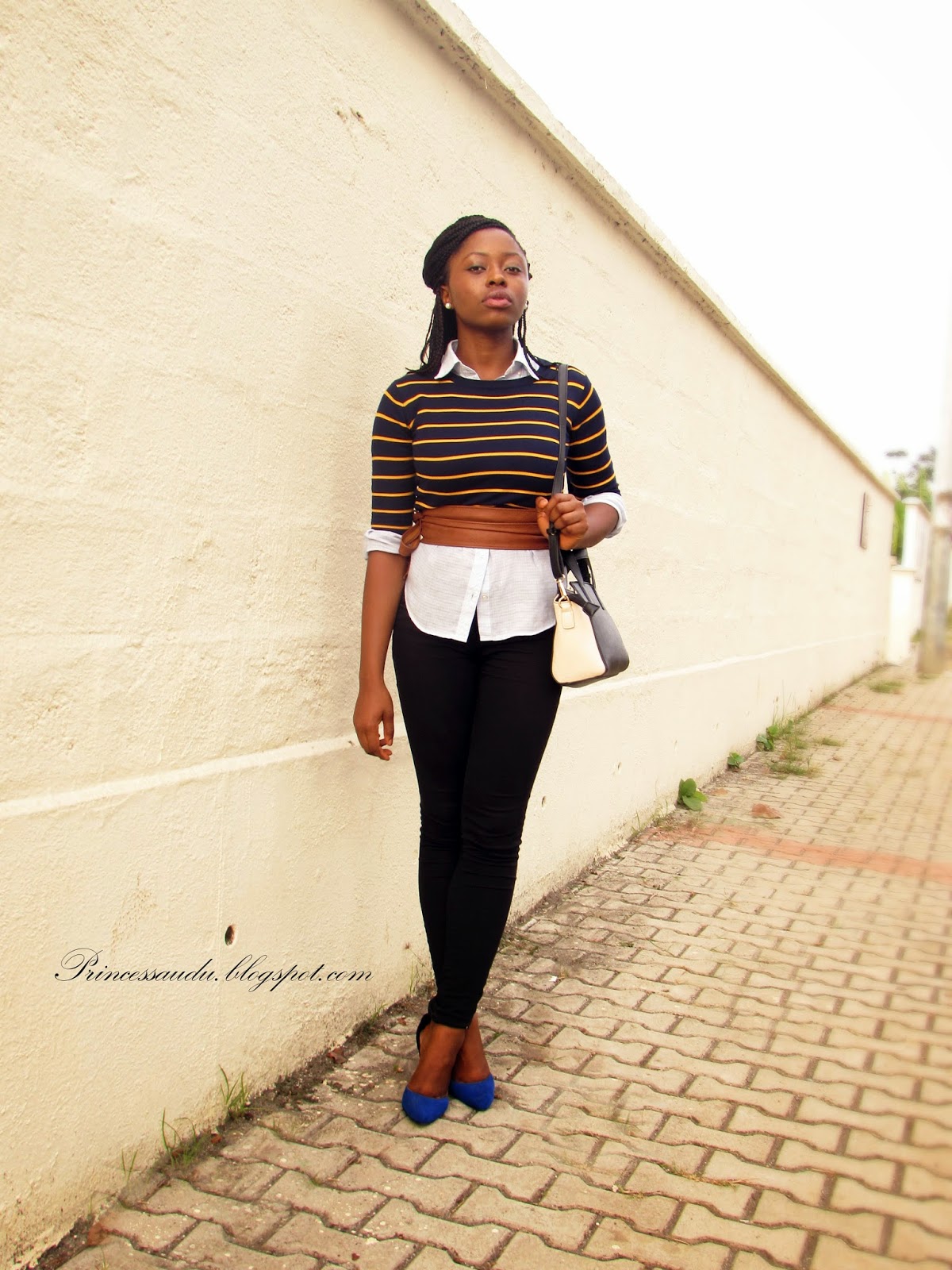 stripes, layering basics, black skinny jeans, pop of colour