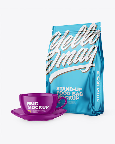 Download Free Metallic Stand Up Bag With Coffee Mug Mug Mockup PSD Mockups.