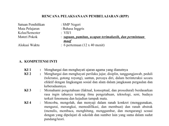 Download Rpp Bahasa Inggris Kelas 7 K13 Tahun 2018 Arsip Pembelajaran
