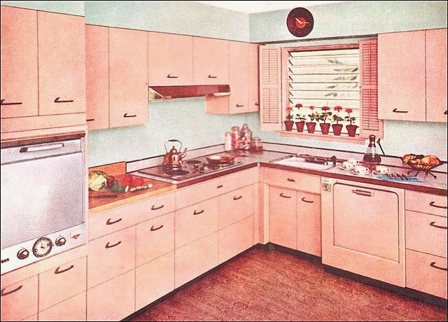 pink cabinets kitchen kitchens vintage retro 1955 steel decor charles st designs capitol read survived wish area these cupboards house