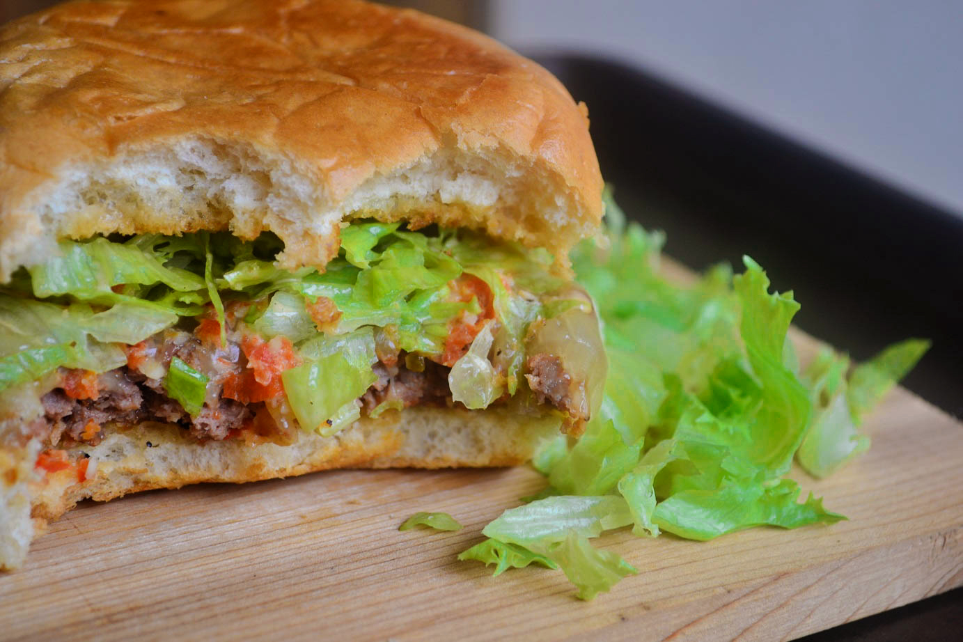 Greedy Girl Jerk sausage beef burgers with a roasted red pepper mayo