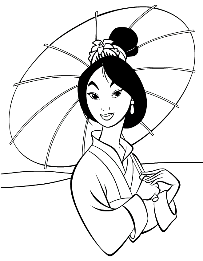 Desenhos de Mulan para colorir, pintar, imprimir! Princesa Disney para pintar