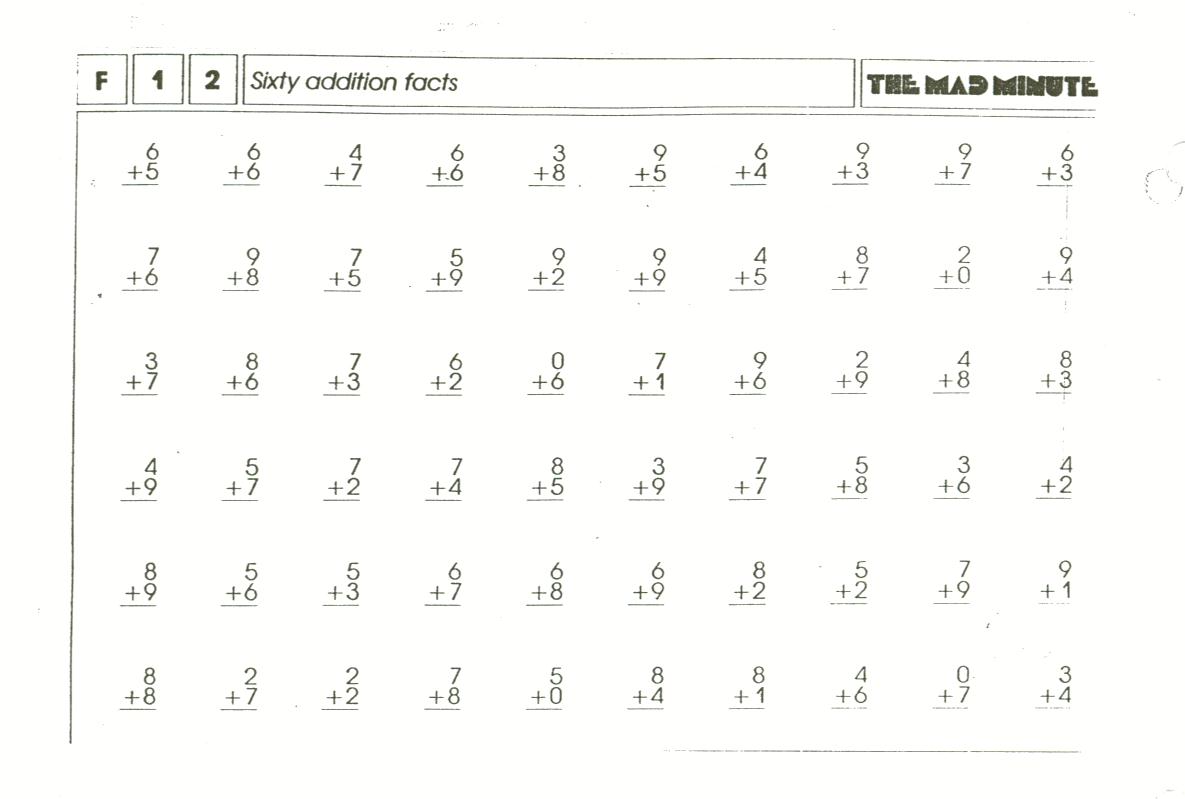 Mad Minute Addition Printable Free