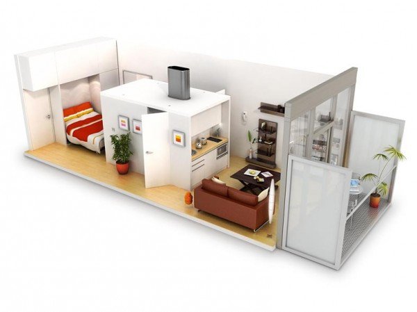 Studio style single bedroom 3d floor plans with garden Studio style single bedroom 3d floor plans with garden