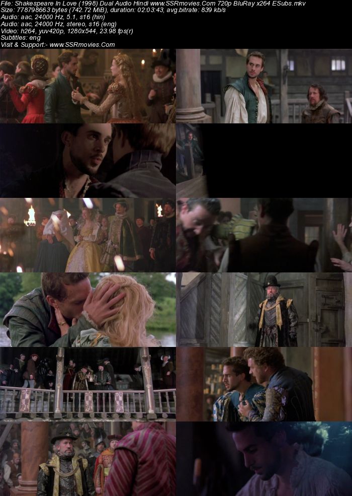 Shakespeare In Love (1998) Dual Audio Hindi 720p BluRay 750MB ESubs Movie Download