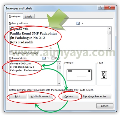 Cara print amplop word 2007