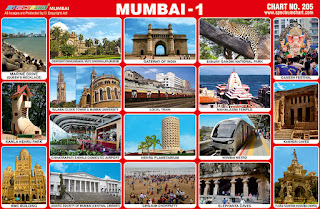 Mumbai chart contains images of important monuments, places & landmarks of Mumbai City