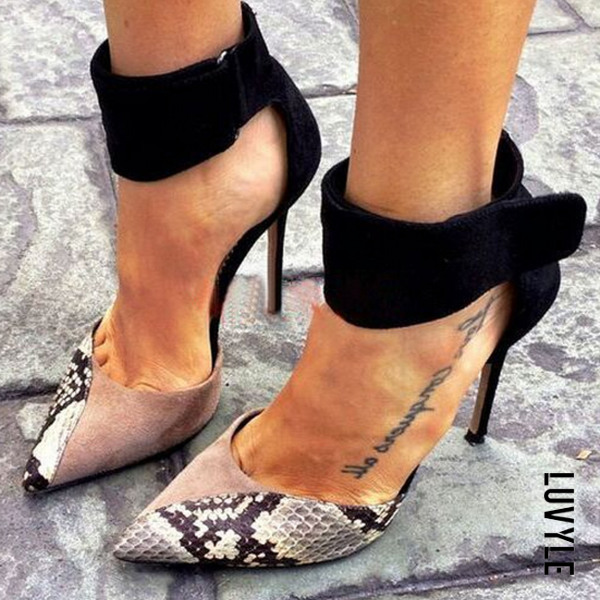 Animal Printed Ankle Strap Point Toe Heels