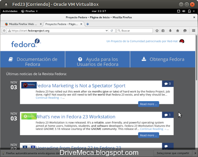 DriveMeca instalando Linux Fedora Workstation 23 paso a paso