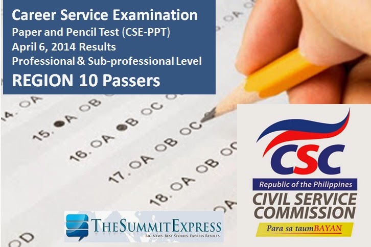 April 2014 Civil Service Exam Results Region 10 Passers