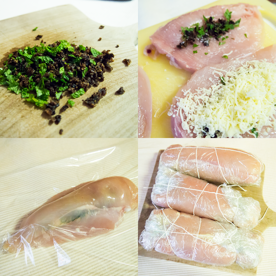 Rollitos de pollo con pasas y menta