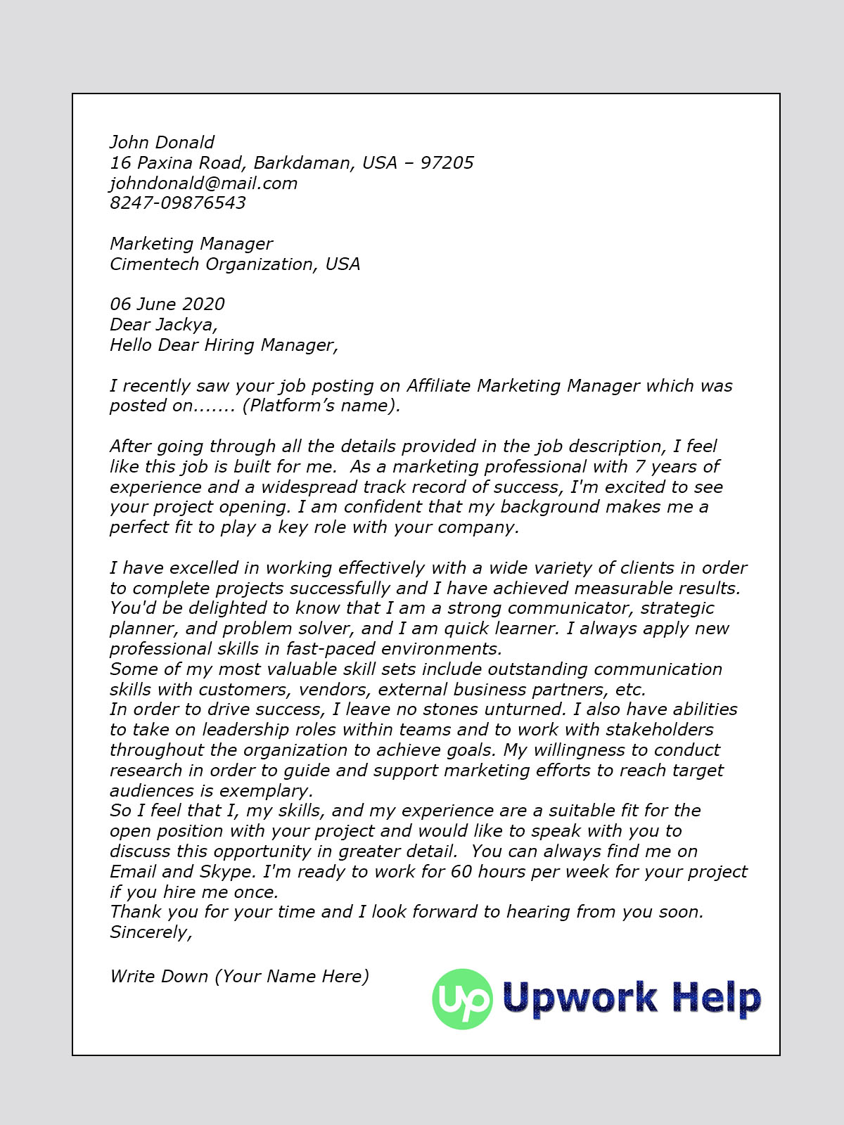 upwork cover letter sample for affiliate marketing amazon amazon cover letter