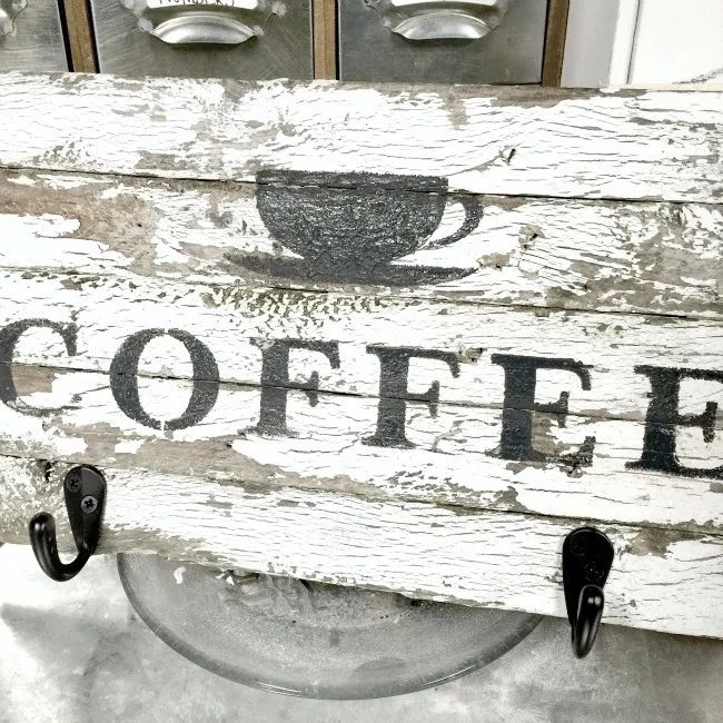 Chippy Stenciled coffee sign with hooks