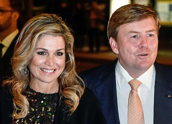 Queen Maxima wore Nina Ricci Sequinned dress from Fall 2015 Collection at dinner