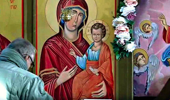 Worshippers reported seeing tears coming from the eyes of a painting of the Virgin Mary