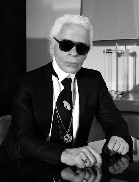 Karl Lagerfeld Chanel and Fendi creative director black and white photograph