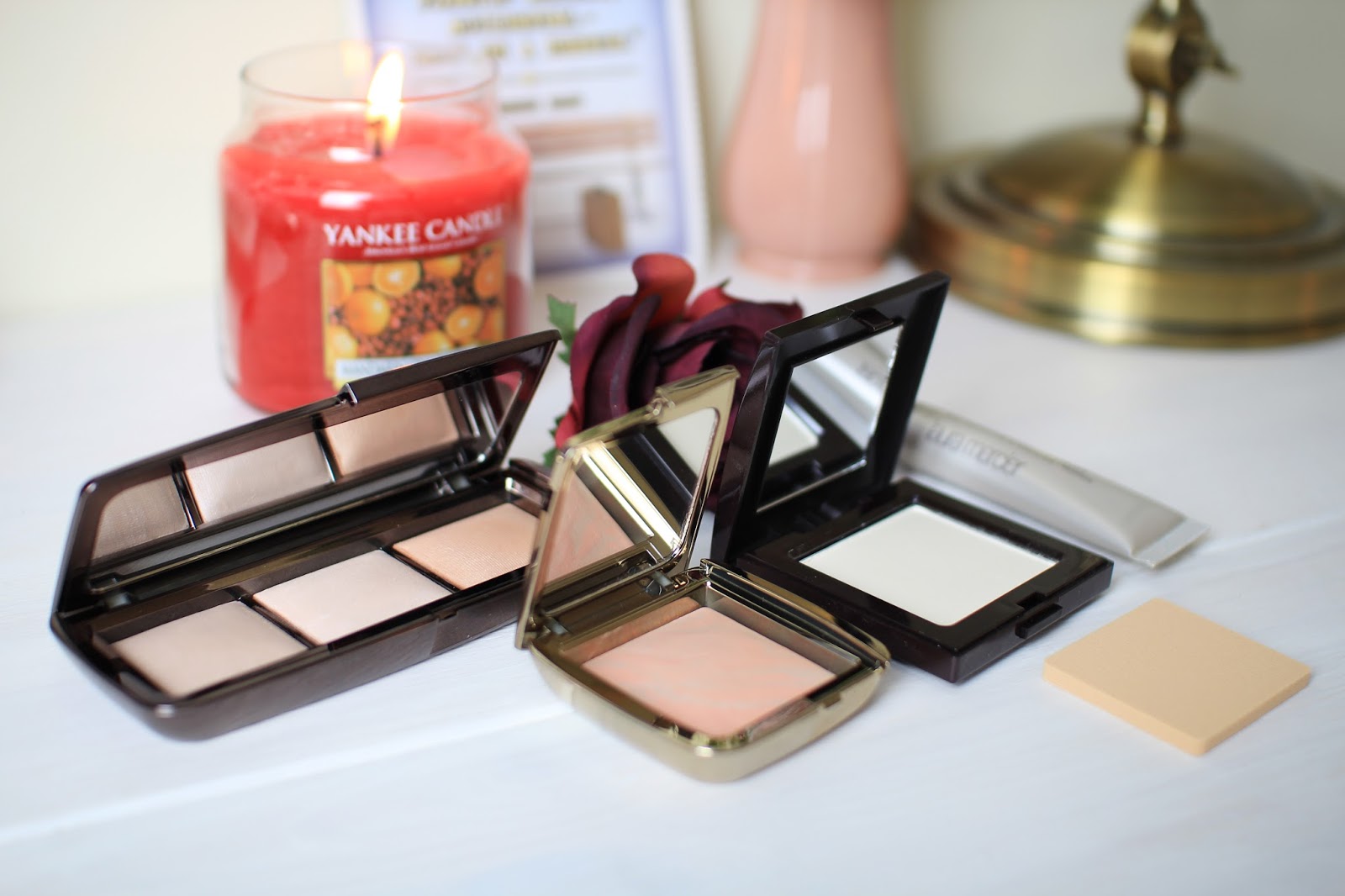 The Hourglass Ambient Lighting Palette, Dim Infusion Blush and Laura Mercier Pressed Powder