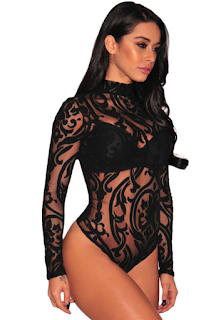 Body sexy din plasa cu model si maneci lungi negru Body sexy din plasa cu model si maneci lungi negru