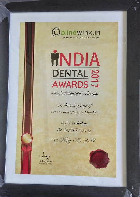 India Dental Awards 2017 Banglore - (chief guest was Bollywood actress Soha Ali Khan) Dr. Sagar barkade got award for the 'best dental clinic in Mumbai'