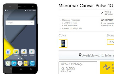 Micromax Canvas Pulse 4G specifications and price India, Buy online Micromax Canvas Pulse 4G flipkart, snapdeal Micromax Canvas Pulse 4G  Amazon Shopping online,offers on Micromax Canvas Pulse 4G flipkart discounts,buy Micromax phones Rs.9000, Rs.8000 below 10000