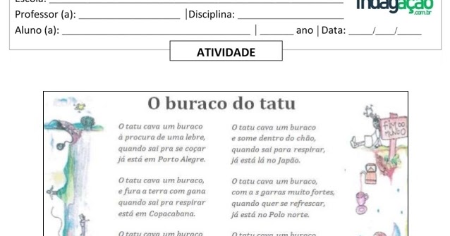 Atividade com poema O buraco do tatu