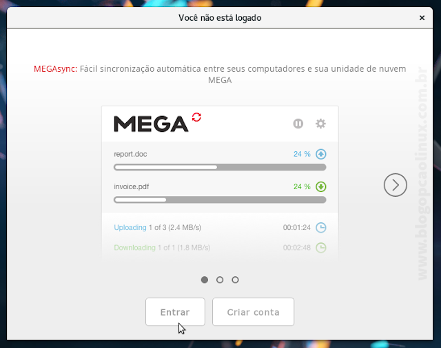 Janela principal ao abrir o MEGA Sync pela primeira vez Janela principal ao abrir o MEGA Sync pela primeira vez