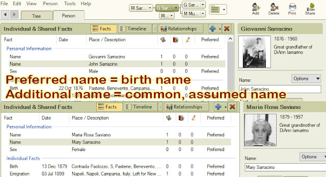 Record multiple names for your ancestor if they unofficially changed their name. Record multiple names for your ancestor if they unofficially changed their name.