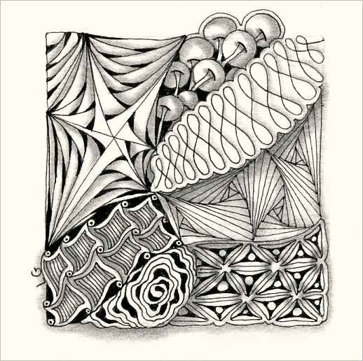 Time for Tangling: Classic Zentangle® Tile - Echoism, Diva Dance Rock'n  Roll, Betweed, Paradox, Tripoli, Cadent & Pokeroot