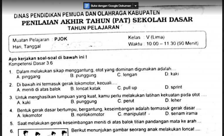 Bank Soal Penjas Kelas 9 Kurikulum 2013