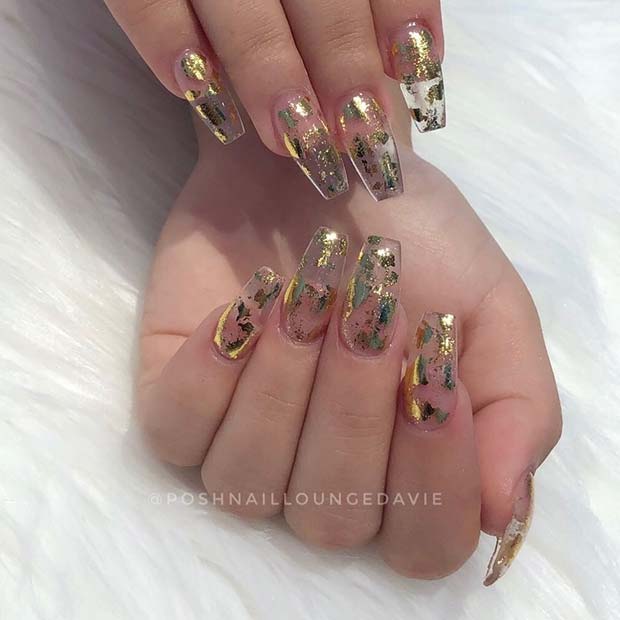 Clear Nails With Gold Glitter Hession Hairdressing Clear Nails With Gold Glitter
