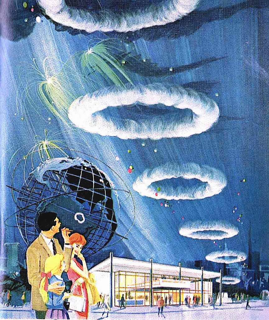 1964 NY WF smoke ring machine a color illustration of General Cigar Corporation's smoke ring machine at the 1964 New York World's Fair