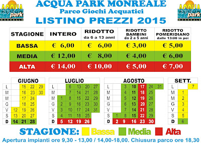 Calendario e Tariffe Acqua Park Monreale Calendario e Tariffe Acqua Park Monreale
