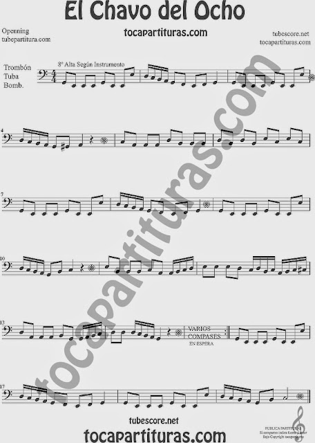 El Chavo del Ocho  Partitura de Trombón, Tuba Elicón y Bombardino Sheet Music for Trombone, Tube, Euphonium Music Scores