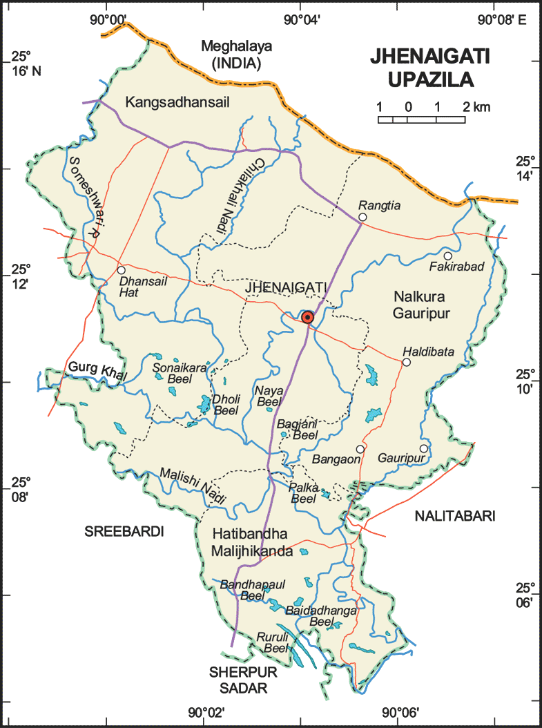 Jhenaigati Upazila Map Sherpur District Bangladesh