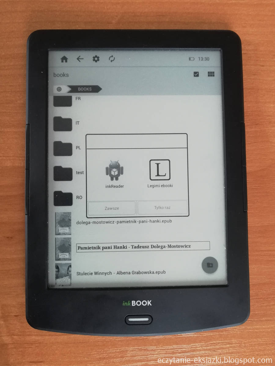 Owieranie e-booka w InkBOOK LUMOS - wybór aplikacji