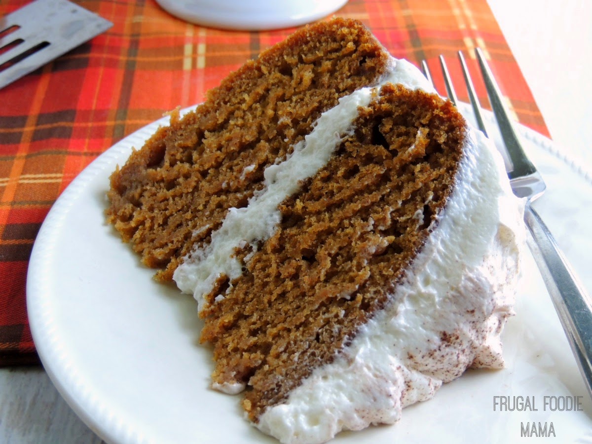 Pumpkin Spice Latte Layer Cake via thefrugalfoodiemama.com - your favorite fall coffee drink in a moist, decadent cake form!